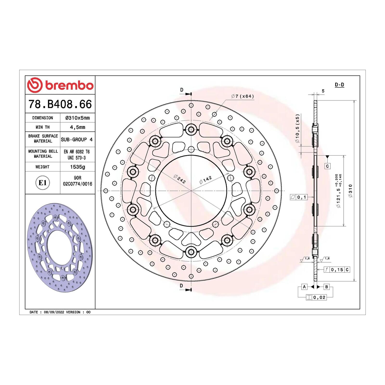 Brembo Prime Serie Oro Front Brake Disc 78B40866