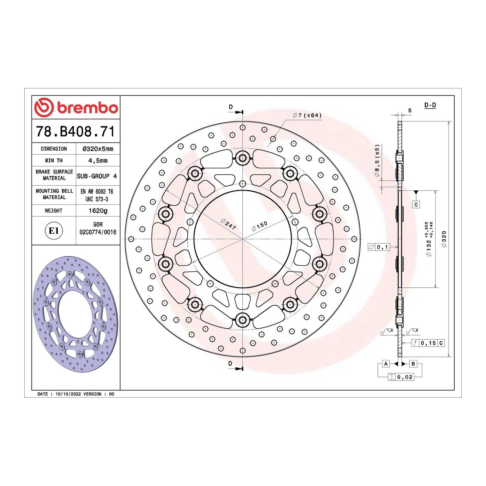 Brembo Prime Serie Oro Front Brake Disc 78B40871