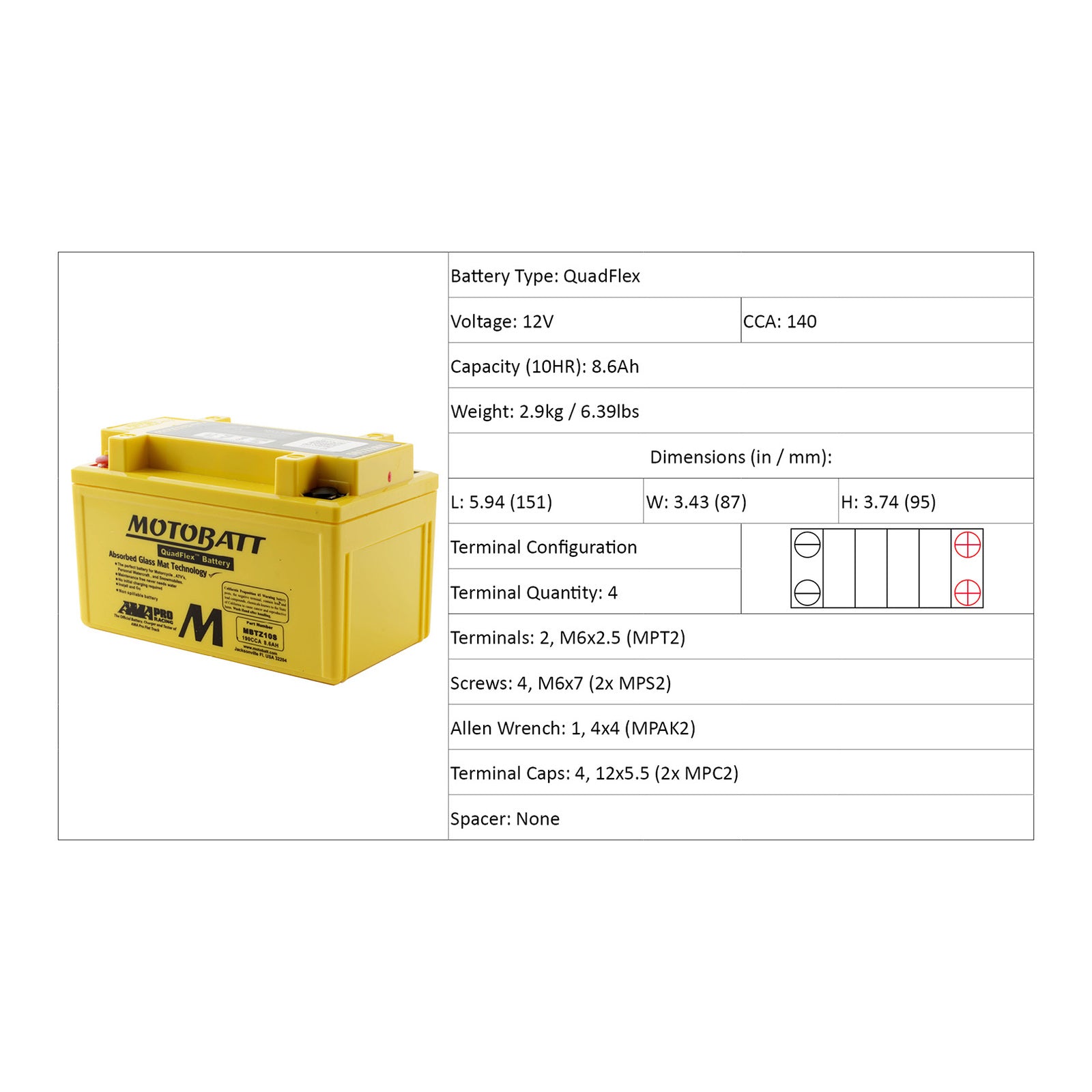 Motobatt Battery Quadflex AGM - MBTZ10S